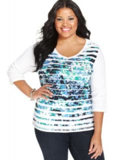 Style&co. Sport Plus Size Three Quarter Sleeve Printed V Neck Top   Tops   Plus Sizes