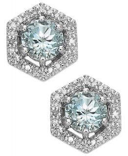 14k White Gold Earrings, Aquamarine (1 ct. t.w.) and Diamond (1/10 ct. t.w.) Hexagon Earrings   Earrings   Jewelry & Watches