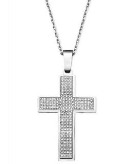 Mens Diamond Necklace, Stainless Steel Diamond Cross Pendant (1/2 ct. t.w.)   Necklaces   Jewelry & Watches
