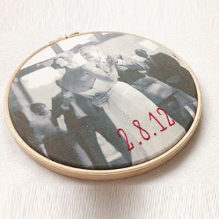 personalised cotton embroidered photo in hoop by house of whatnot
