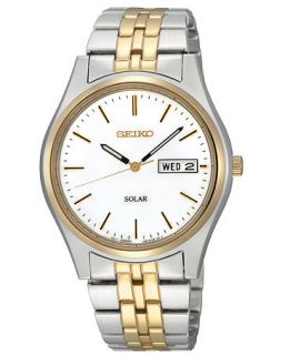 Seiko Watch, Mens Solar Two Tone Stainless Steel Bracelet 37mm SNE032   Watches   Jewelry & Watches