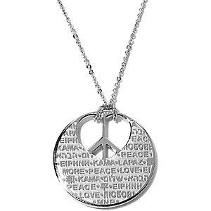 Stately Steel Heart Shaped Peace Sign Script Pendant with 17 1/2" Chain