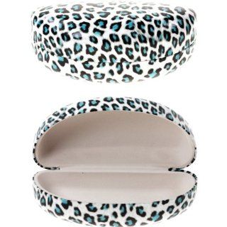 Hard Leopard print Sunglass case   White/Turquoise