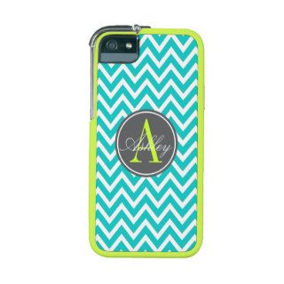 Turquoise + Chartreuse Monogram Chevron Pattern Case For iPhone 5