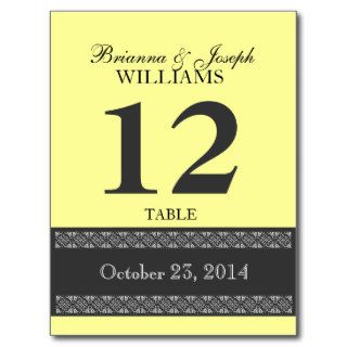 Pale Yellow Wedding Table Number Card Reception Postcard