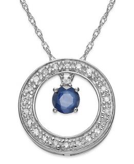10k White Gold Necklace, Sapphire (1/4 ct. t.w.) and Diamond (1/10 ct. t.w.) Circle Pendant   Necklaces   Jewelry & Watches