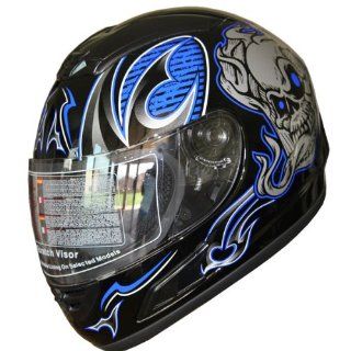 Motorcycle Helmet DOT Full Face Sports Bike Helmet Skull 154 Blue/black (L) Automotive