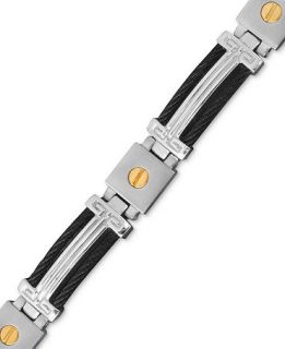 Mens Stainless Steel and 14k Gold Bracelet, Cable Screw   Bracelets   Jewelry & Watches