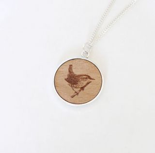 wooden wren bird disc necklace by maria allen boutique