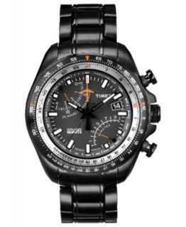Timex Watch, Mens Premium Intelligent Quartz Fly World Time Gunmetal Tone Stainless Steel Bracelet 44mm T2N946AB   Watches   Jewelry & Watches