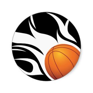 Flaming Basketball Black and White Stickers