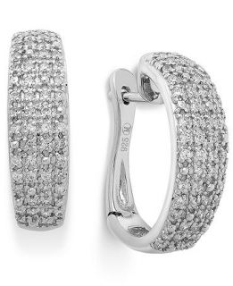 Diamond Earrings, Sterling Silver Diamond Pave Hoop Earrings (1/2 ct. t.w.)   Earrings   Jewelry & Watches