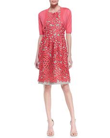 Lela Rose Half Sleeve Shrug & Floral Guipure Lace Dress