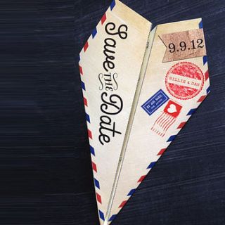 30 airmail style paper plane save the dates by in the treehouse