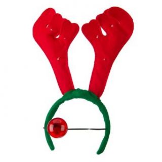 Light Up Nose and Antler Headband   Green Red OSFM Clothing