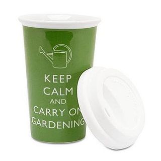 'keep calm and carry on gardening' travel mug by lucky roo