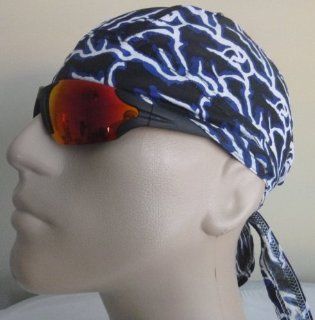 Skull Cap Lightening/ Lightning Strikes/ Stripes Hardcore Tough Looking Bikers Cap/Head Wrap/ Medical Cap/ Skull Cap/ Motorcycle Cap, Red, Blue, Black and White Colors, Breathable LIGHTWEIGHT 100% Cotton, One Size to Fit Men, Women and Teens, America, USA,