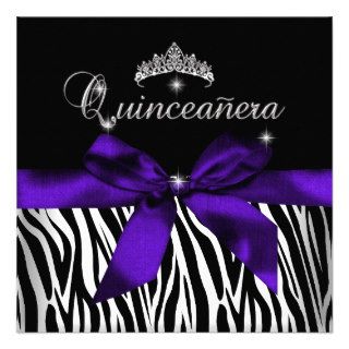 Quinceanera Purple Zebra Black White Diamonds Personalized Invite