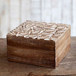 fair trade natural mango wood leaf design box by paper high