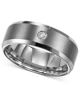 Triton Mens Tungsten Carbide Ring, Single Diamond Accent Wedding Band   Rings   Jewelry & Watches