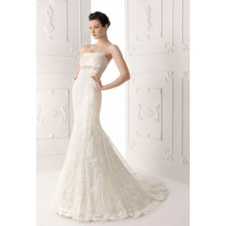 Women's White Satin and Lace Strapless Mermaid Wedding Gown Wedding Dresses