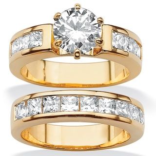 Ultimate CZ Gold Overlay Round CZ Wedding style Ring Set Palm Beach Jewelry Cubic Zirconia Rings