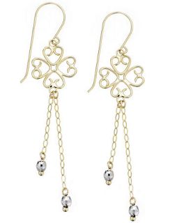 14k White and Yellow Gold Earrings, Two Tone Chain and Bead Wire Drop Earrings   Earrings   Jewelry & Watches