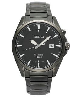 Seiko Watch, Mens Kinetic Black Ion Finish Stainless Steel Bracelet 42mm SKA567   Watches   Jewelry & Watches