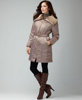 Alfani Coat, Faux Fur Long Sleeve Belt Puffer   Coats   Women