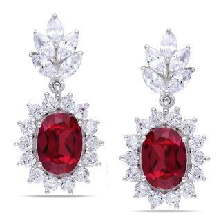 Miadora Sterling Silver Created Ruby and Cubic Zirconia Earrings Miadora Cubic Zirconia Earrings