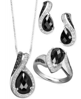 Sterling Silver Onyx & Diamond (1/8 ct. t.w.) Pendant & Earring Set   Jewelry & Watches