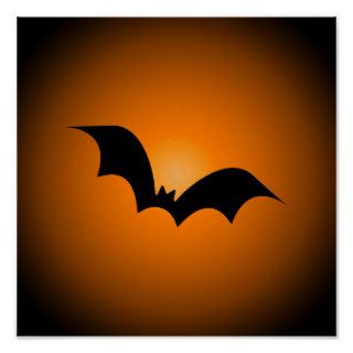 Halloween Bat Silhouette Orange Sky Posters