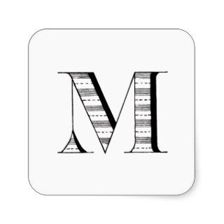 Roman Print Monogram   M   Square Stickers