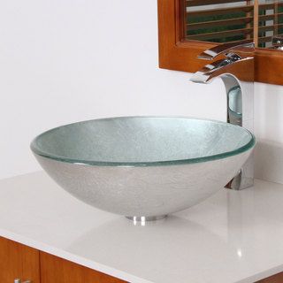 Elite Modern Tempered Glass Bathroom Vessel Sink with Silver Wrinkles Pattern Elite Bathroom Sinks