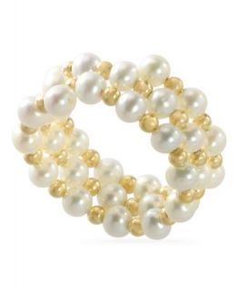 Pearl Ring, 14k Gold Cultured Freshwater Pearl Coil Stretch Ring (4mm)   Rings   Jewelry & Watches