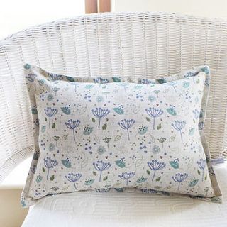 oblong blue parsley linen cushion by charlotte macey