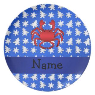 Personalized name crab blue snowflakes trees plate
