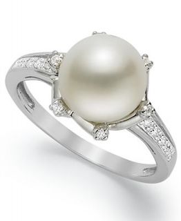 Sterling Silver Ring, Cultured Freshwater Pearl (9mm) and Diamond Accent Ring   Rings   Jewelry & Watches
