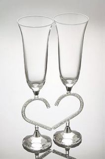 heart champagne flutes with swarovski crystals by diamond affair