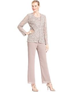 Jessica Howard Pantsuit, Long Sleeve Layered Look Top and Chiffon Pants   Suits & Suit Separates   Women