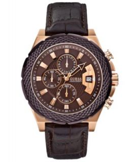 GUESS Watch, Mens Brown Croco Leather Strap 46mm U0040G3   Watches   Jewelry & Watches