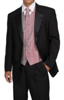 New Men's 7 Piece Complete Black Tuxedo with Rust Striped Vest, Tie and More at  Mens Clothing store