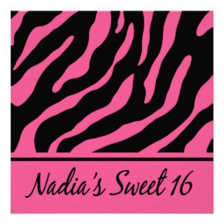 Zebra Deluxe Sweet 16 (hot pink) Custom Announcement
