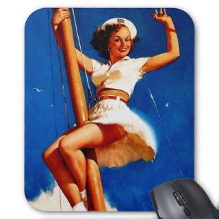 Climbing The Sailboat Mast Pin Up Girl ~ Retro Art Mouse Pads