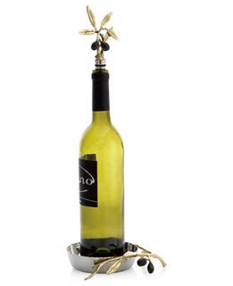 Michael Aram Olive Branch Gold Wine Coaster & Stopper Set   Serveware   Dining & Entertaining