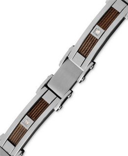 Mens Stainless Steel and Brown Ion Plated Stainless Steel Bracelet, Diamond Accent Cable Link   Bracelets   Jewelry & Watches