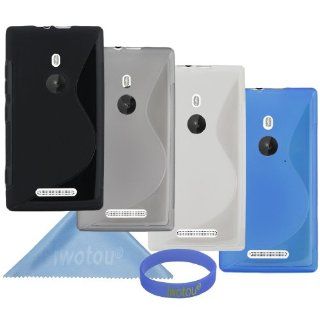 Iwotou Nokia Lumia 925 Case Bundle/ Pack Wave Series S Line Rubber Skin Soft TPU Gel Case Cover for Nokia Lumia 925 (AT&T, T Mobile) + Cleaning Cloth & Wristband (Lumia 925, Blue/ Gray/ Black/ Clear) Cell Phones & Accessories