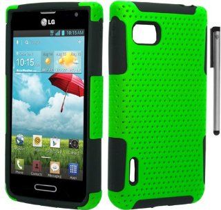 For LG Optimus F3 MS659 T Mobile Perforated Hybrid Cover Case with ApexGears Stylus Pen (Green Black) Cell Phones & Accessories
