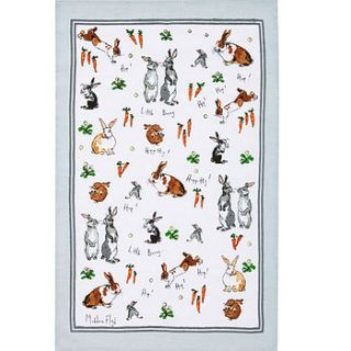 hippety hoppety bunnies linen tea towel by ulster weavers