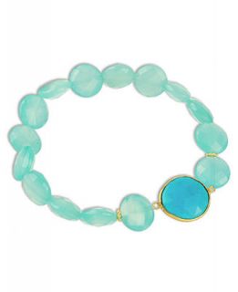 18k Gold over Sterling Silver Bracelet, Blue Chalcedony and Turquoise Stretch Bracelet (71 1/5mm)   Bracelets   Jewelry & Watches